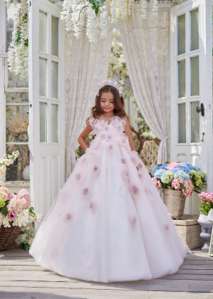 Short Sleeves Tulle Rosette Fiarytale Flower Girl Dress